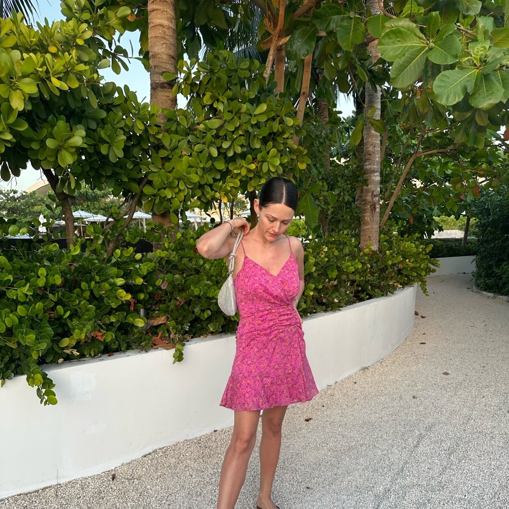 Hot Pink floral midi Dress